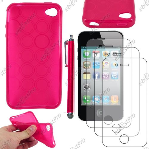 Ebeststar ® Housse Etui Coque Souple Silicone Gel Motif Cercle Pour Apple Iphone 4s, 4, Couleur Rose + Stylet 3 Film