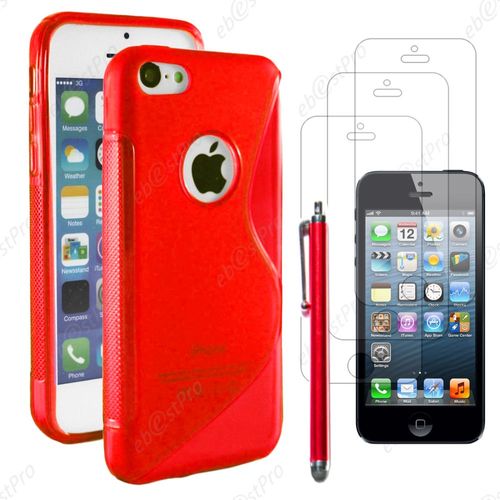 Ebeststar ® Housse Etui Coque Silicone Gel Motif S-Line Protection Souple Pour Apple Iphone 5s, 5, Couleur Rouge + Stylet 3 Film