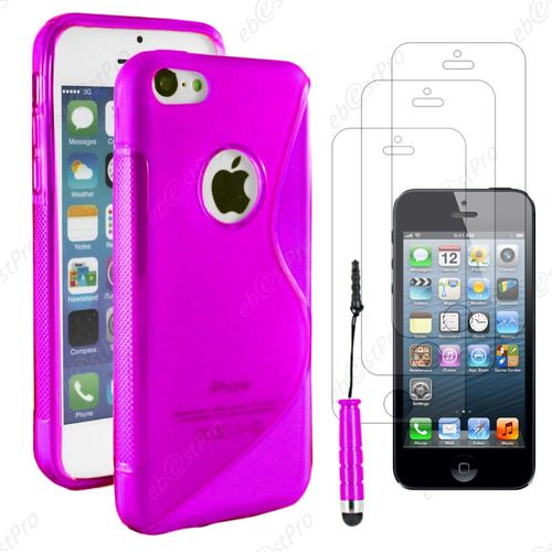 Ebeststar ® Housse Etui Coque Silicone Gel Motif S-Line Protection Souple Pour Apple Iphone 5s, 5, Couleur Violet + Mini Stylet 3 Film