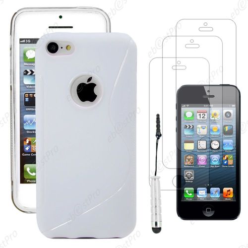 Ebeststar ® Housse Etui Coque Silicone Gel Motif S-Line Protection Souple Pour Apple Iphone 5s, 5, Couleur Blanc + Mini Stylet 3 Film