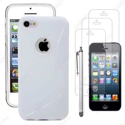 Ebeststar ® Housse Etui Coque Silicone Gel Motif S-Line Protection Souple Pour Apple Iphone 5s, 5, Couleur Blanc + Stylet 3 Film