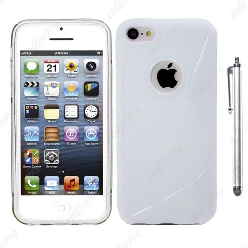 Ebeststar ® Housse Etui Coque Silicone Gel Motif S-Line Protection Souple Pour Apple Iphone 5s, 5, Couleur Blanc + Stylet + Film Protection D'écran