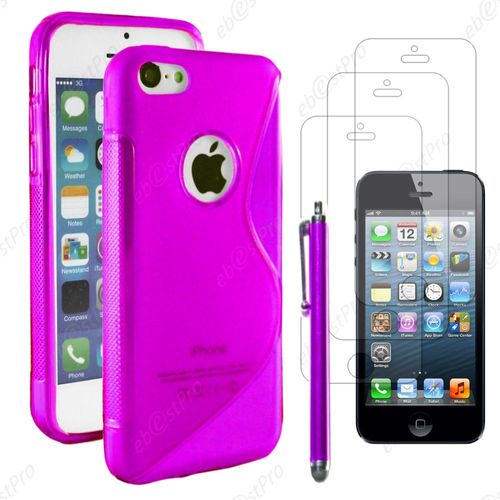 Ebeststar ® Housse Etui Coque Silicone Gel Motif S-Line Protection Souple Pour Apple Iphone 5s, 5, Couleur Violet + Stylet 3 Film