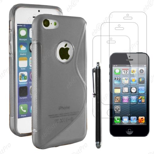 Ebeststar ® Housse Etui Coque Silicone Gel Motif S-Line Protection Souple Pour Apple Iphone 5s, 5, Couleur Gris + Stylet 3 Film