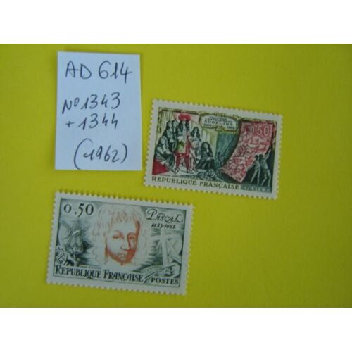 Ad 614 // Lot De 2 Timbres France Neuf 1962*N°1343/1344