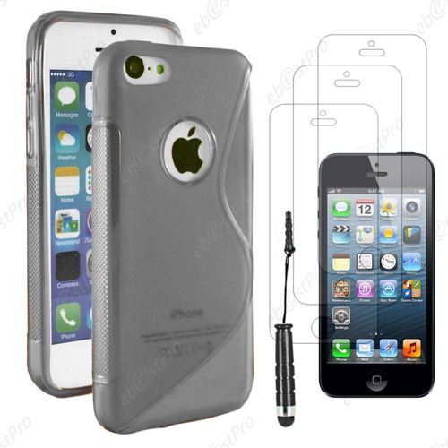 Ebeststar ® Housse Etui Coque Silicone Gel Motif S-Line Protection Souple Pour Apple Iphone 5s, 5, Couleur Gris + Mini Stylet 3 Film