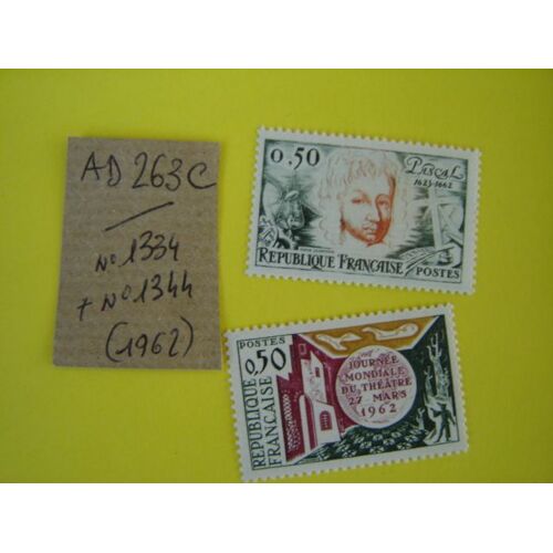 Ad 263 C // Lot De 2 Timbres France Neufs 1962*N°1334/1344