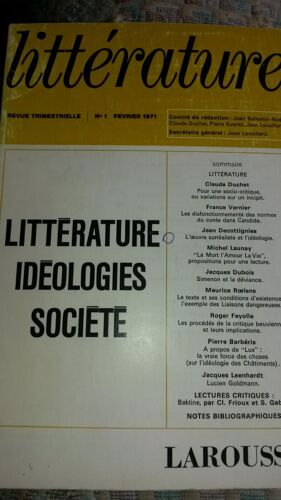 Litterature  N° 1 : Litterature Ideologies Societe