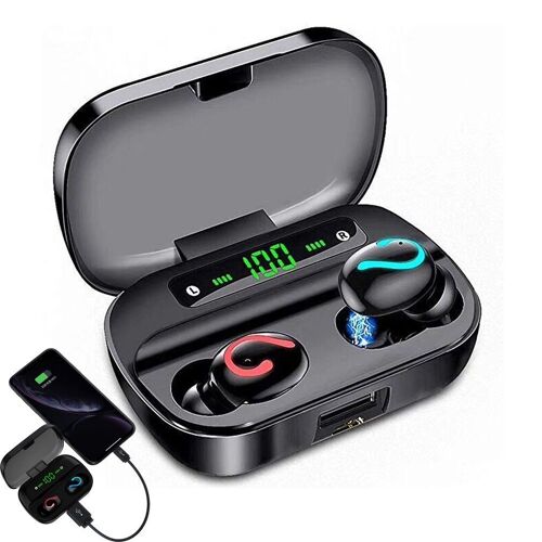 Casque d'écoute numérique stéréo sans fil 5.0 Led Q61, double puissance, écouteurs avec boîte de chargement