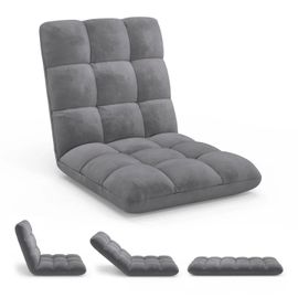 Chaise De Sol Pliante Garance 15 Positions En Velours Gris Anthracite