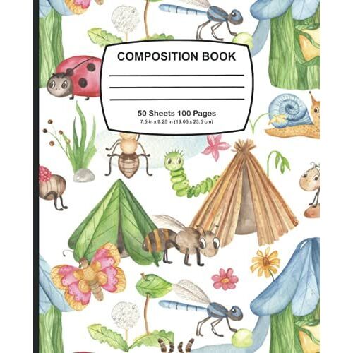 Composition Notebooks Wide Ruled For Kids: Insects And Pugs Pattern Notebook Paper For Students, Composition Notebook Large For Writing Journal For ... Notes, Back To School For Boys Girls Children