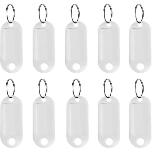 10 Pièces Étiquettes avec Porte Clé, Porte Clés Couleur, Plastique Étiquettes D'identification Avec Porte-clé Fendu, Pour Identificateur de Clé de Porte, Valise, Hôtel, Animal de Compagnie (Blanc)