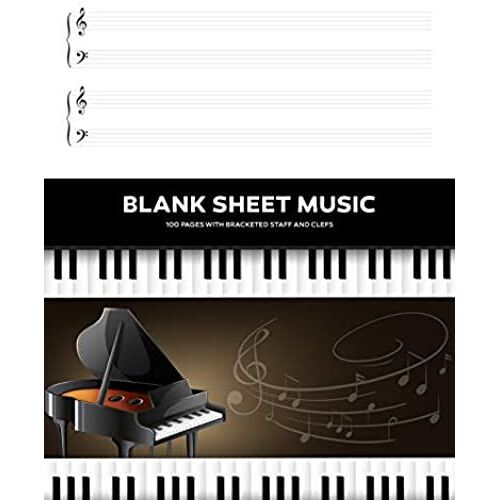 Grand Piano Keys: 8.5x11 Blank Sheet Music Notebook, 100 Pages