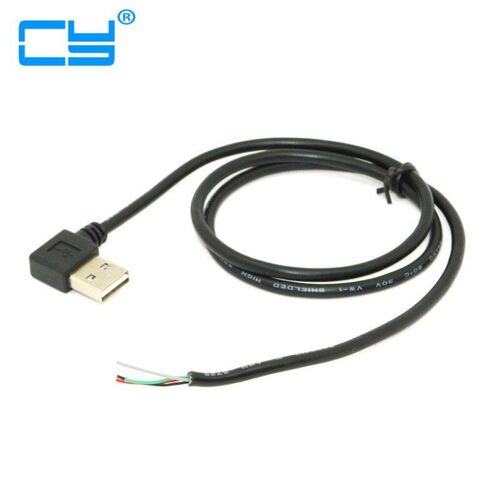 Câble USB 2.0 A mâle à 4 fils, conception réversible, coudé à gauche et à droite à 90 degrés, pour bricolage, OEM, couleur noire, 50cm