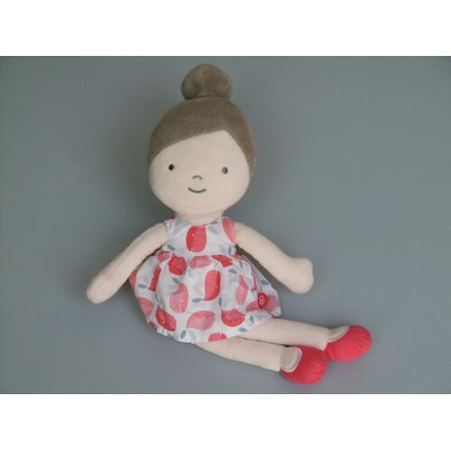 Doudou poupée fille brune chignon robe baleine rouge rose bleu Obaïbi