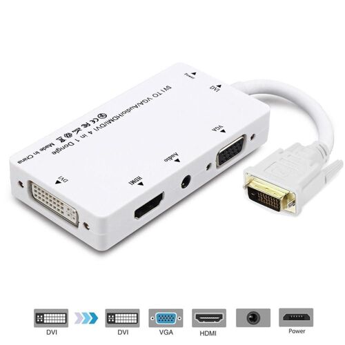 Adaptateur de Dongle 4 en 1, séparateur Multiport, convertisseur pour HDTV, moniteur de PC, projecteur, DVI vers VGA/Audio/HDMI/DVI