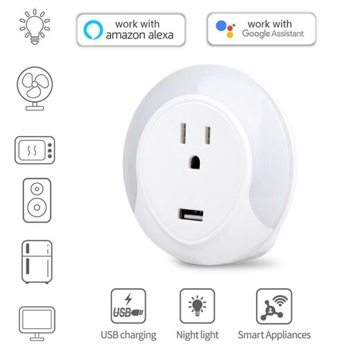 Prise intelligente WiFi avec veilleuse LED, prise US, télécommande, commande vocale, pour Alexa, Google Home, Tuya Smart Life
