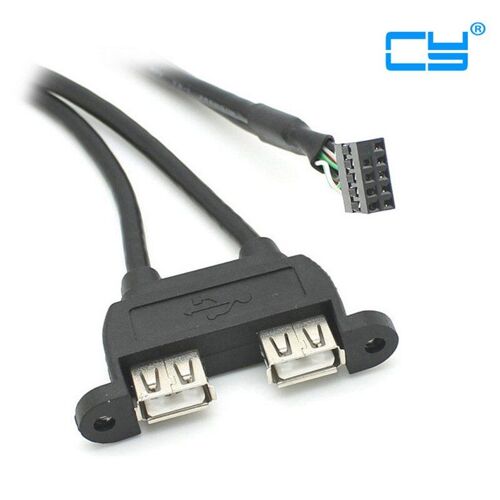 Double USB 2.0 Type A femelle vers carte mère, câble d'en tête à 9 broches avec trous de vis pour le panneau, 30cm 50cm 80cm