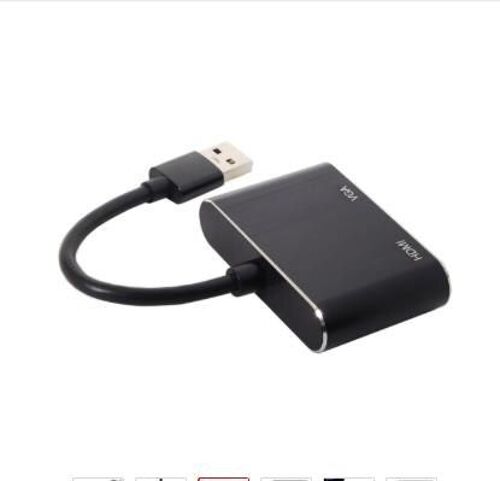 Adaptateur de convertisseur USB 3.0 et 2.0 vers HDMI et VGA HDTV, carte graphique externe 1080 P, pour Windows, Mac book, Lap top, noir