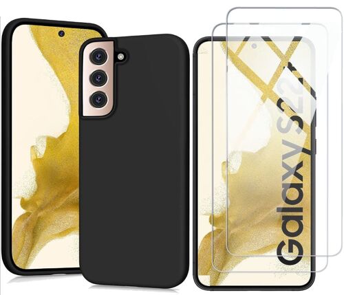 Coque Pour Samsung Galaxy S22 PLUS 5G Silicone Noire + 2 Verres Trempes Little Boutik®