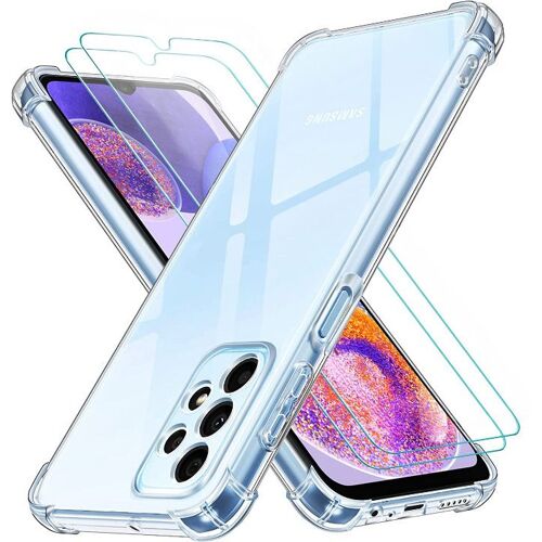 Coque Silicone Transparente Angles Renforces + 2 Verres Trempes Pour Samsung A23 5G Little Boutik®