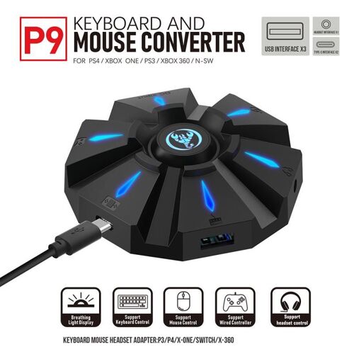 adaptateur de convertisseur de clavier et de souris pour Consoles de jeux mobiles, pour Xbox One, PS4, Switch, PS3, Xbox 360, pour Android, P9