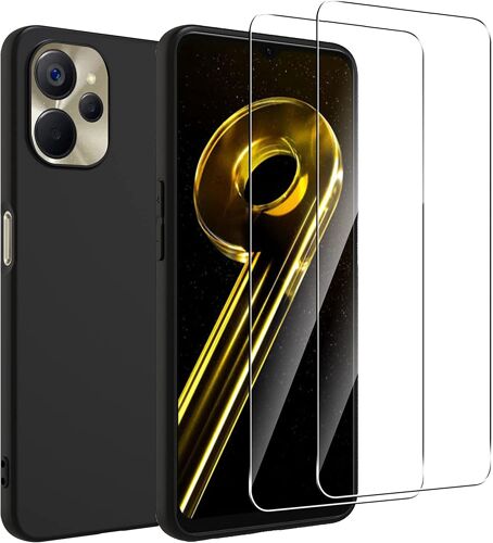 Coque Silicone Noir + 2 Verres Trempes Pour Realme 9i 5G / 10 5G Little Boutik©