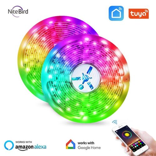 Bande Lumineuse Led Rgb 5050 Dc 12v, 10m, Ruban D'éclairage Flexible, Fonctionne Avec Alexa Google Assistant Tuya App