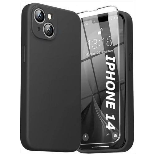 Coque Silicone Couleur Noire + Verre Trempe Pour Iphone 14 Little Boutik®