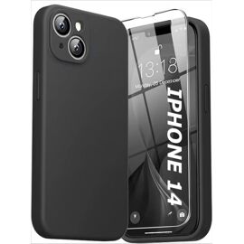 Coque Silicone Couleur Noire + Verre Trempe Pour iPhone 14 Little Boutik®
