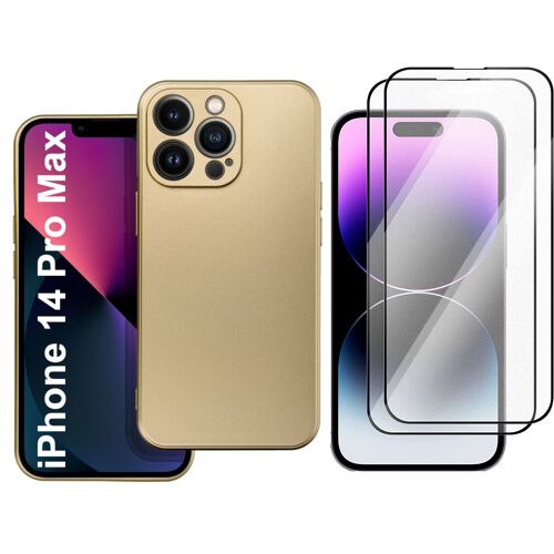 Coque Metal couleur Or + 2 Verres Trempes Pour iPhone 14 Pro Max Little Boutik©