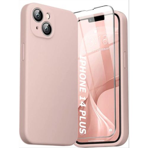 Coque Silicone Couleur Rose + Verre Trempe Pour Iphone 14 Plus Little Boutik®