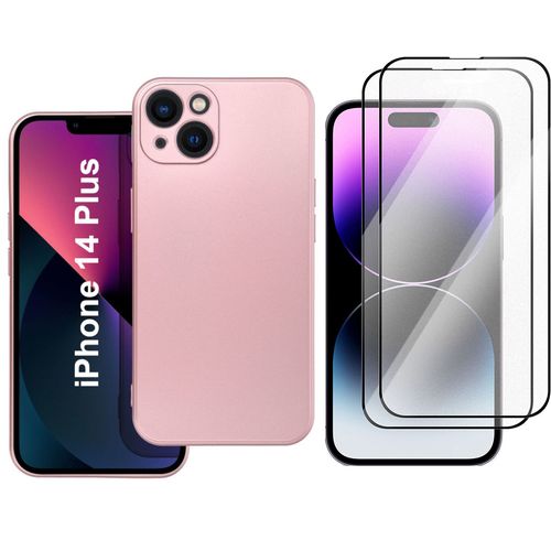 Coque Metal Couleur Rose + 2 Verres Trempes Pour Iphone 14 Plus Little Boutik©