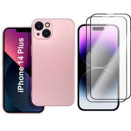 Coque Metal Couleur Rose + 2 Verres Trempes Pour Iphone 14 Plus Little Boutik©