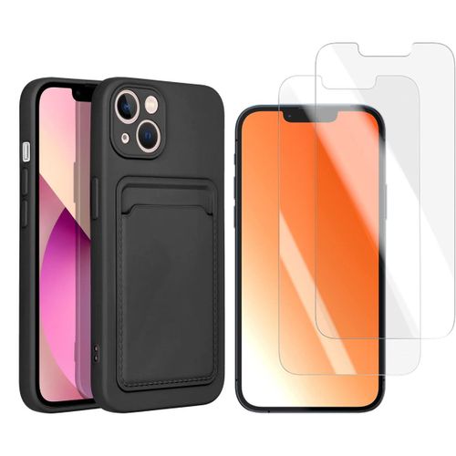 Coque Silicone Porte Carte Noir + 2 Verres Trempes Pour Iphone 13 Little Boutik®