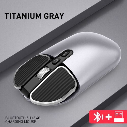 Souris sans fil Bluetooth 5.8G, silencieuse et ergonomique, Rechargeable, pour ordinateur fixe et de bureau, compatible avec Apple
