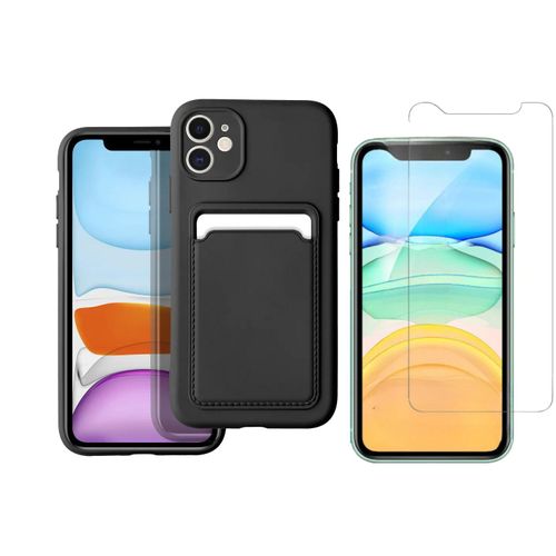 Coque Silicone Avec Porte Carte Noir + Verre Trempe Pour Iphone 11 Little Boutik®