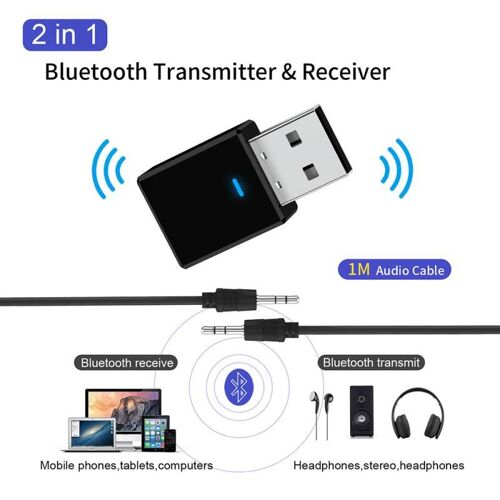 Adaptateur émetteur casque Bluetooth 5.0 sans fil 2 en 1, USB, prise Jack 3.5Mm, pour voiture