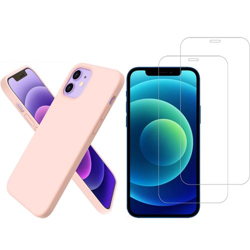 Coque Pour Iphone 12 - 12 Pro Silicone Rose + 2 Verres Trempes Little Boutik®