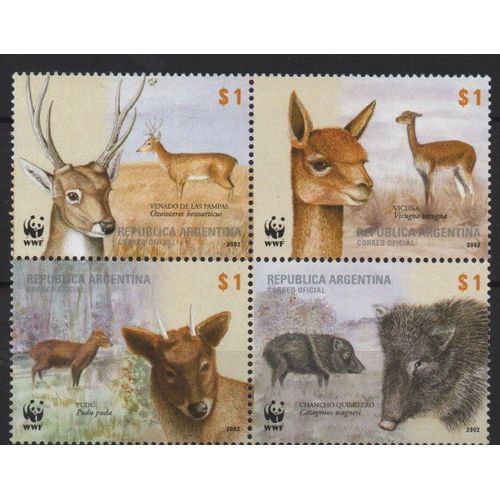 Argentine Timbres Animaux En Voie De Disparition 2002