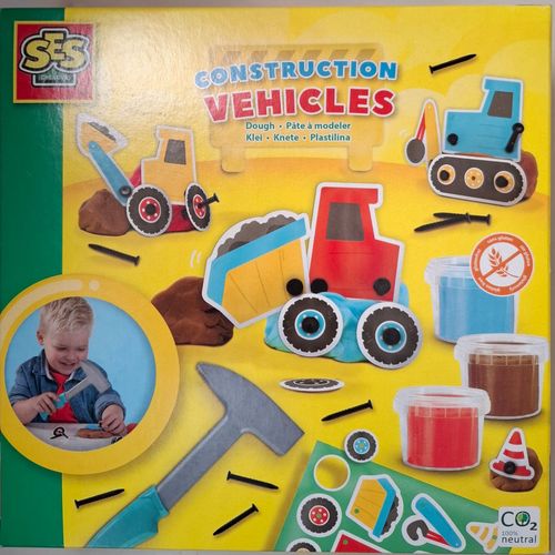 Ses Créative - Construction De Véhicules De Chantier - 2 Activités : Pate À Modeler + Jeu Du Marteau