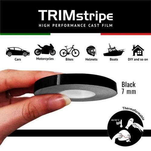Bandes Adhésives - Trim Stripes - Noir - 7 Mm X 10 Mt - Thermoformable - Résistant Aux Intempéries