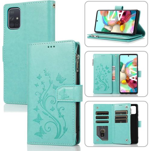 Coque Pour Samsung Galaxy A51 4g, Etui En Cuir Pu Portefeuille Retro Antichoc Flip Case Housse Avec Fentes De Cartes Fonction Support Fermeture Magnetique - Menthe Verte