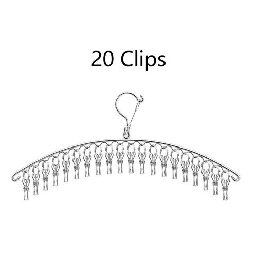 Cintre de séchage de vêtements en acier inoxydable, 20 pinces, porte-vêtements, coupe-vent, pour chaussettes, linge, sous-vêtements