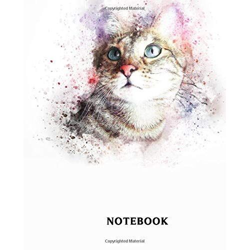 Notebook: Watercolor Blue Eyed Cat College Ruled Lined Journal