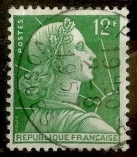 Marianne De Muller 12f Vert-Jaune (Très Joli N° 1010) Obl - France Année 1955 - Brn83 - N18367