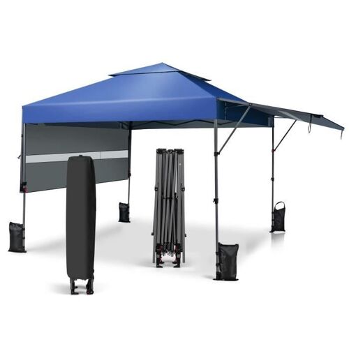 Costway Tonnelle De Jardin Barnum Instantanée 3x3m Avec Double Auvents 1,25x3cm Imperméable Sac À Roulettes Hauteurs Réglable Bleu
