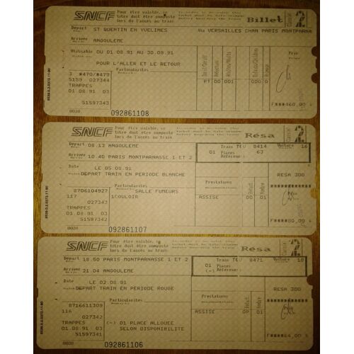 Sncf Billet + 2 Réservation Aller-Retour 02.08.91 Et 05.08.91