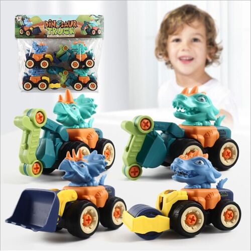 4pcs Dinosaure Voiture Enfant DIY Véhicules de Construction Jeux Assemblage et Démontage Voiture de Chantier Camion Jouet Cadeau
