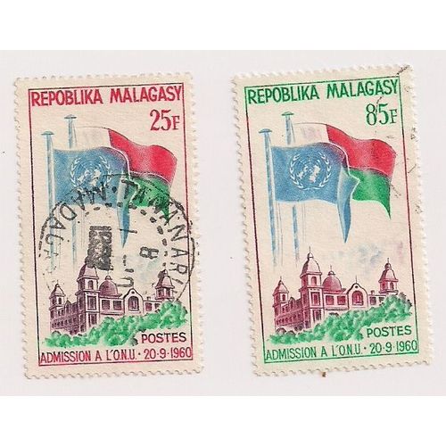 Madagascar- Lot De 2 Timbres Oblitérés- Admission À L'onu- Faciale 25f Et 85f
